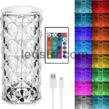 Настільна лампа RGB Кришталева Рожева Атмосфера 19.5 см 16 кольорових режимів з вбудованим акумулятором