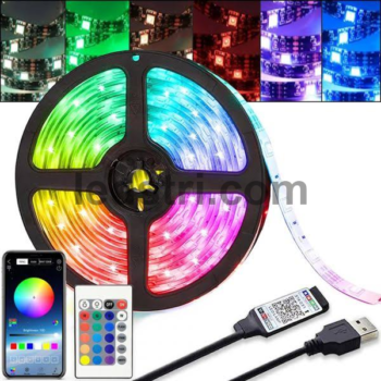 LED стрічка USB 5 м з пультом Rope-Lights SMD5050 IP65 різнокольорове неонове гнучке підсвічування з RGB контролером у силіконі Чорна SMD-5050