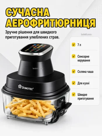 Аерофритюрниця з скляною чашею 7л і сенсорним екраном DOMOTEC