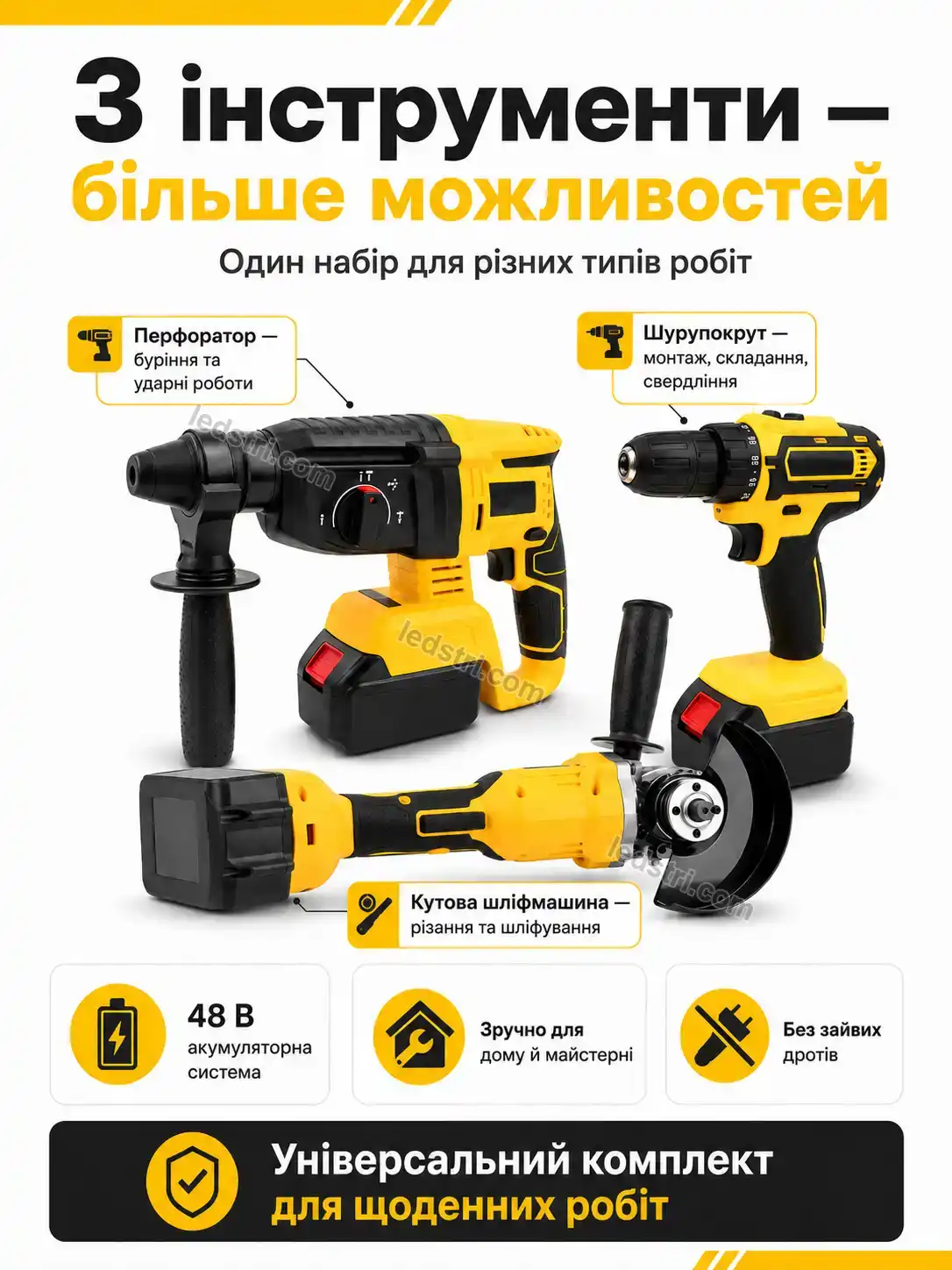 🔧 ️ набір інструментів 3 в 1 — болгарка, шуруповерт і перфоратор Rondo Lite Bright