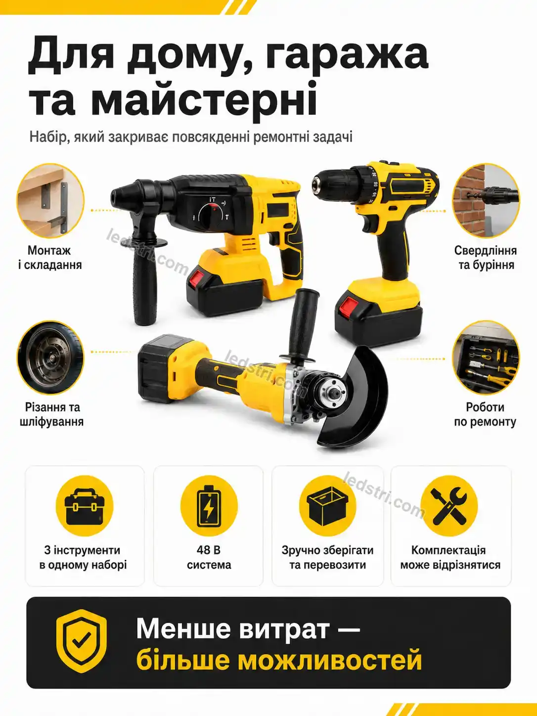 🔧 ️ набір інструментів 3 в 1 — болгарка, шуруповерт і перфоратор Rondo Lite Bright - фото