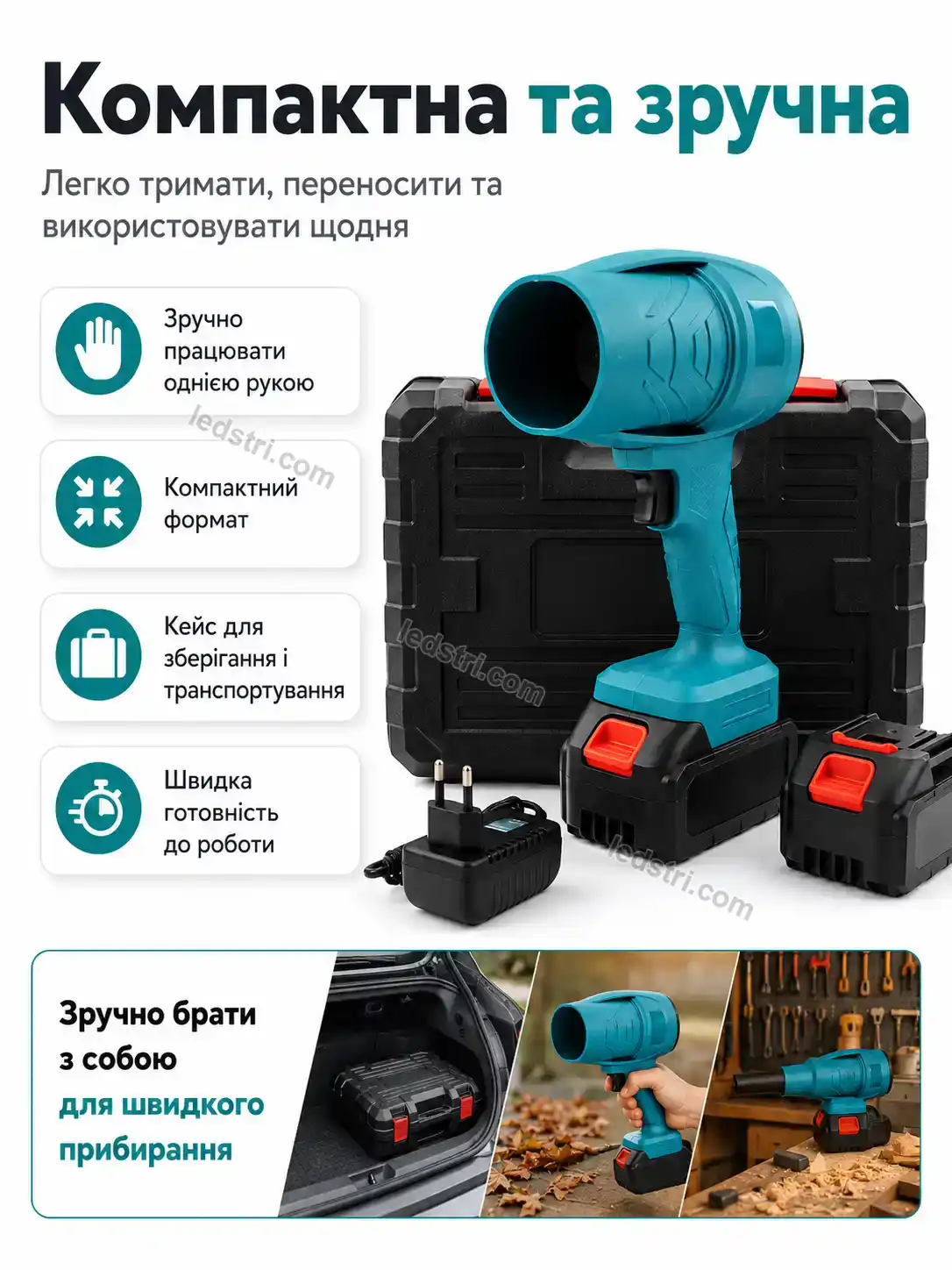 🔋 Акумуляторна воздуходувка-ветродуйка у кейсі Nordi Mini Bright - використання