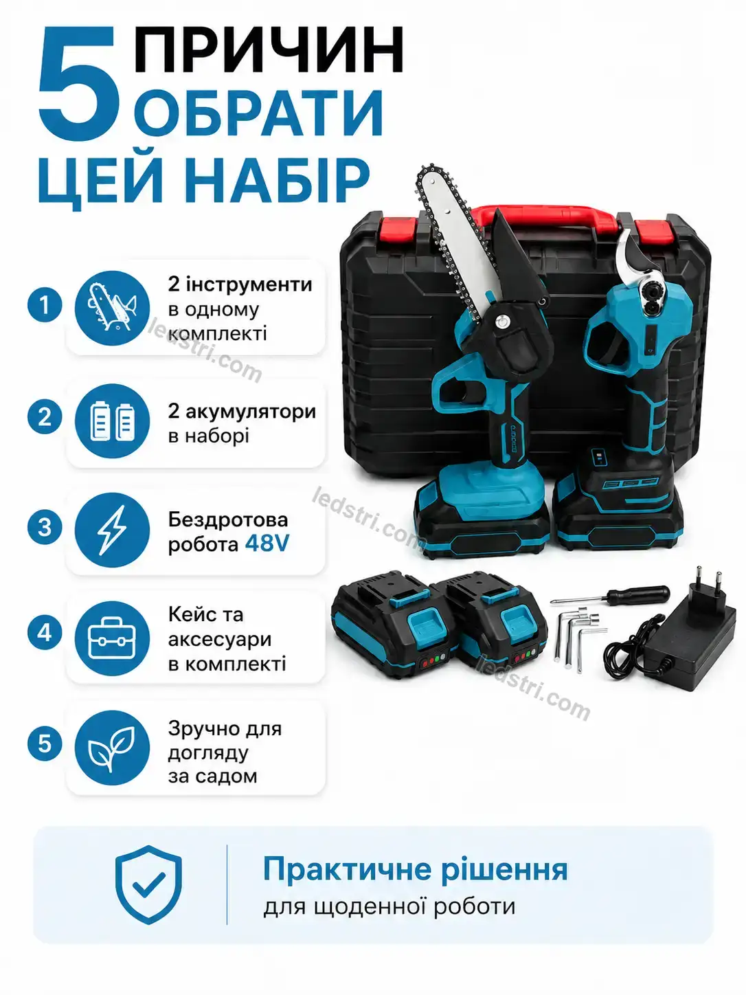 🔋 Набір 2 в 1 : акумуляторна пила + секатор Faino Plus Calm - деталі