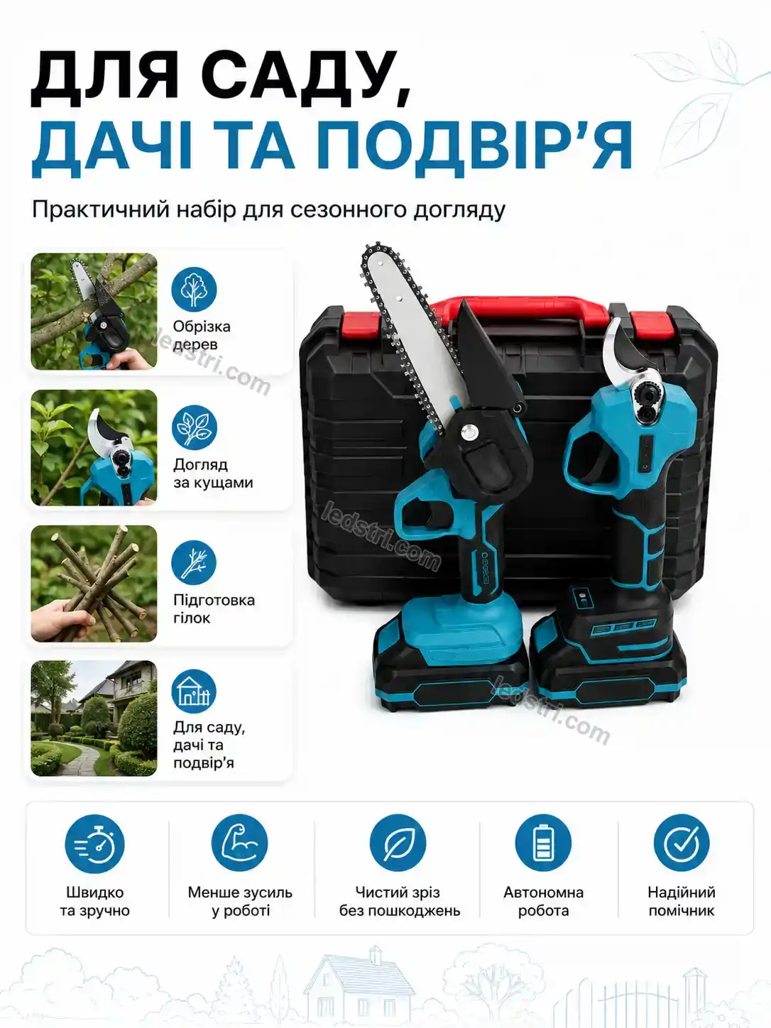 🔋 Набір 2 в 1 : акумуляторна пила + секатор Faino Plus Calm - фото