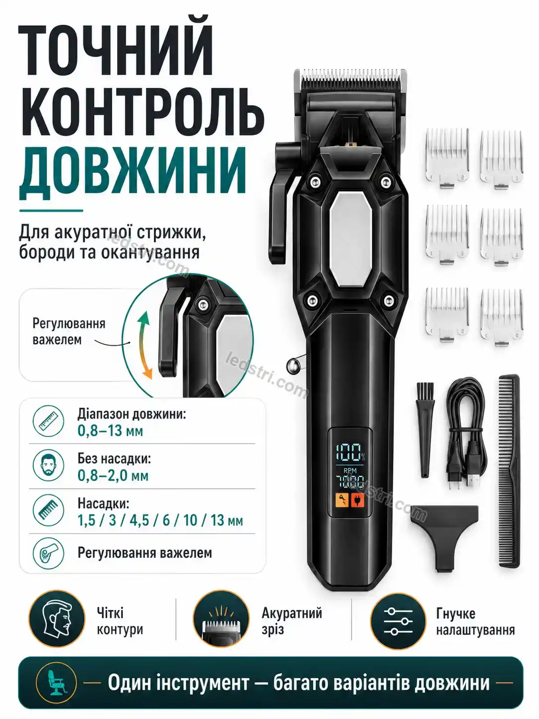 💵 Акумуляторна машинка для волоссяся та бороди Terra Plus Bright - деталі