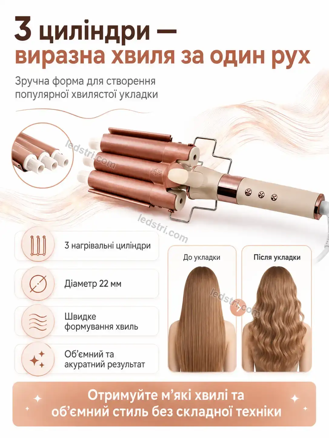 ✨ Плойка три хвилі для м’якої об’ємної укладки Vento Care Bright - фото