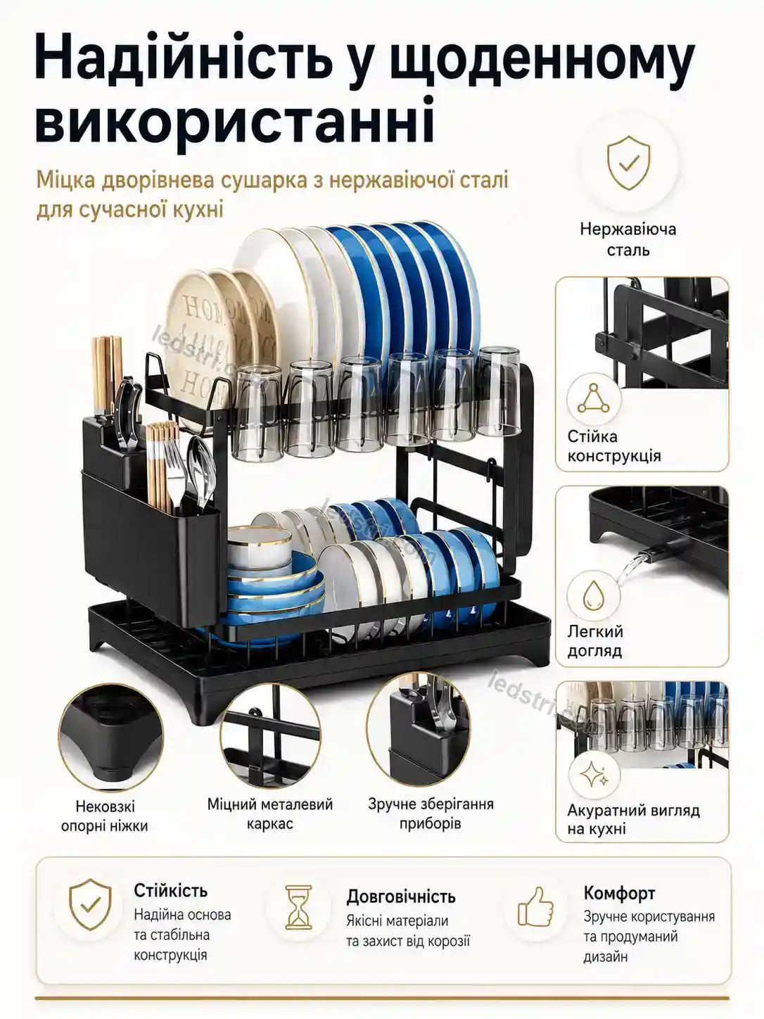 ✨ ️ двоярусна сушарка для посуду з нержавеючої сталі 420×290×290 мм Terra Wave Bright - використання