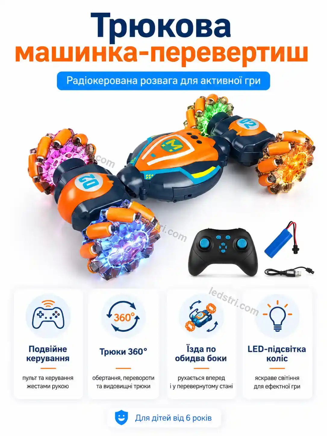 💵 Машинка-перевертень 2 на радіоуправлінні Faino Mini Bright