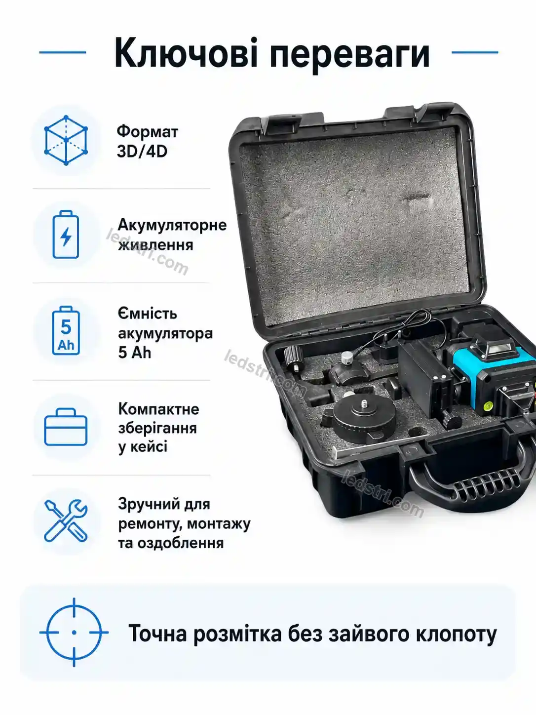 🔋 Акумуляторний лазерний нівелір синій , 3 Spark Easy Calm