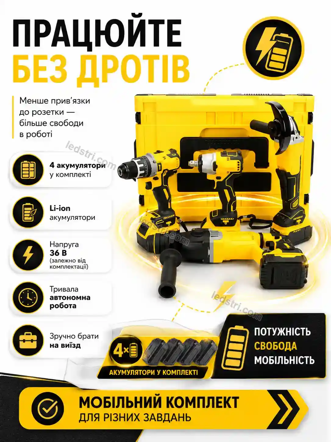 🔧 Набір інструментів 4 в 1 з 4 акумуляторами Faino Lite Calm - деталі