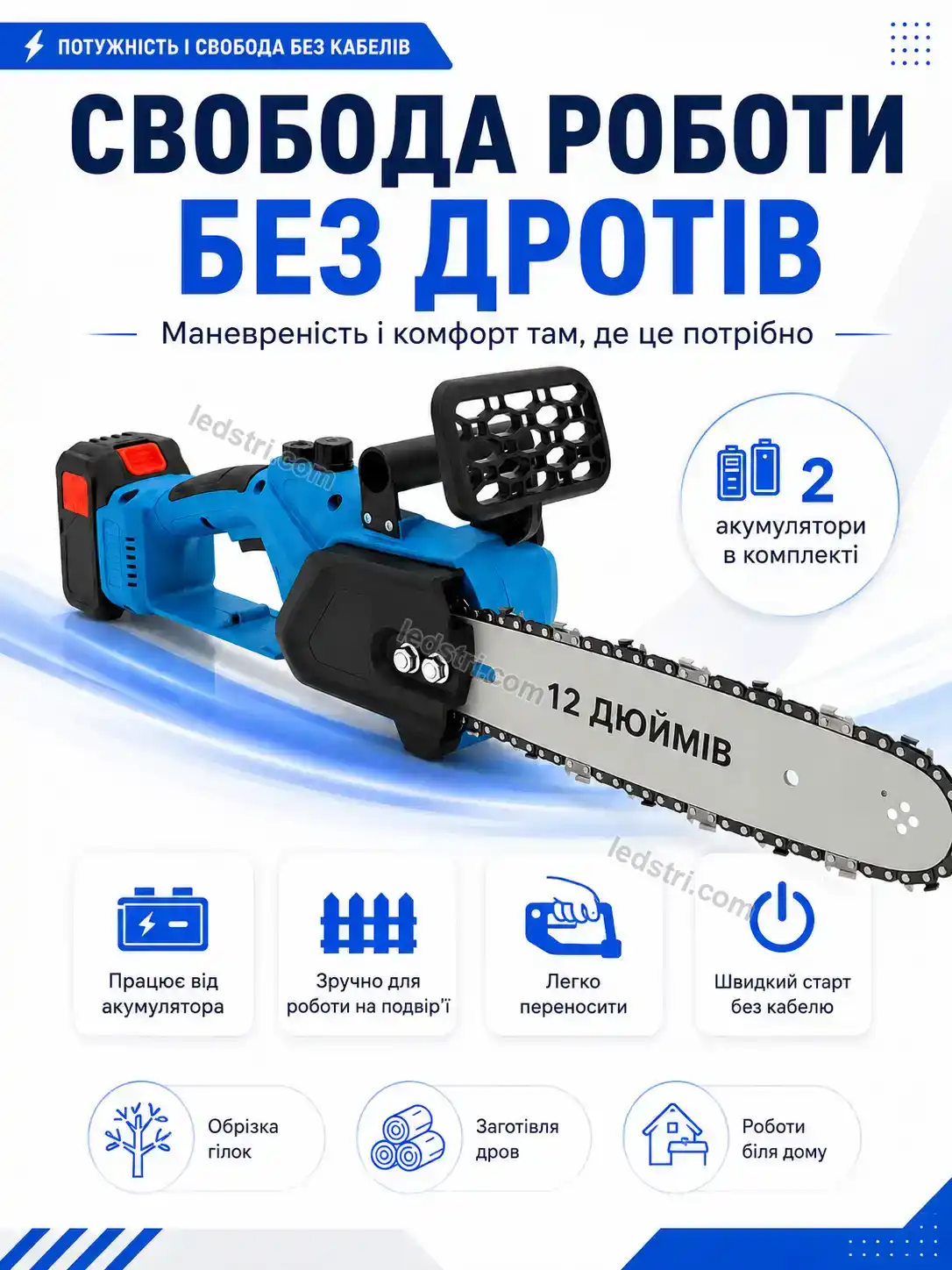 🔋 Акумуляторна ланцюгова пила , 2 акумулятори, 12 Brisk Plus Calm - деталі