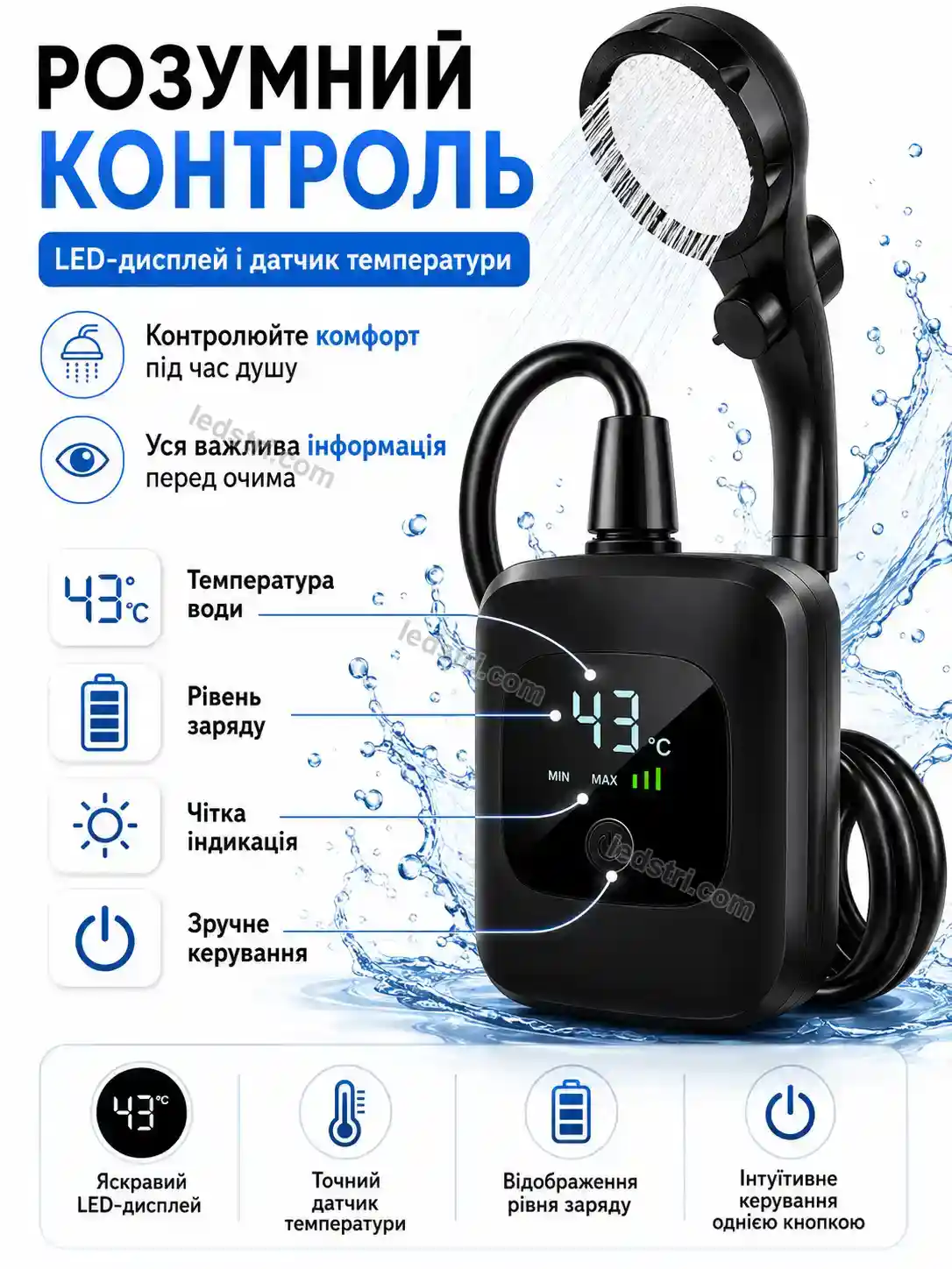 🔋 Переносний акумуляторний душ 2400 Pulse Wave Bright - використання