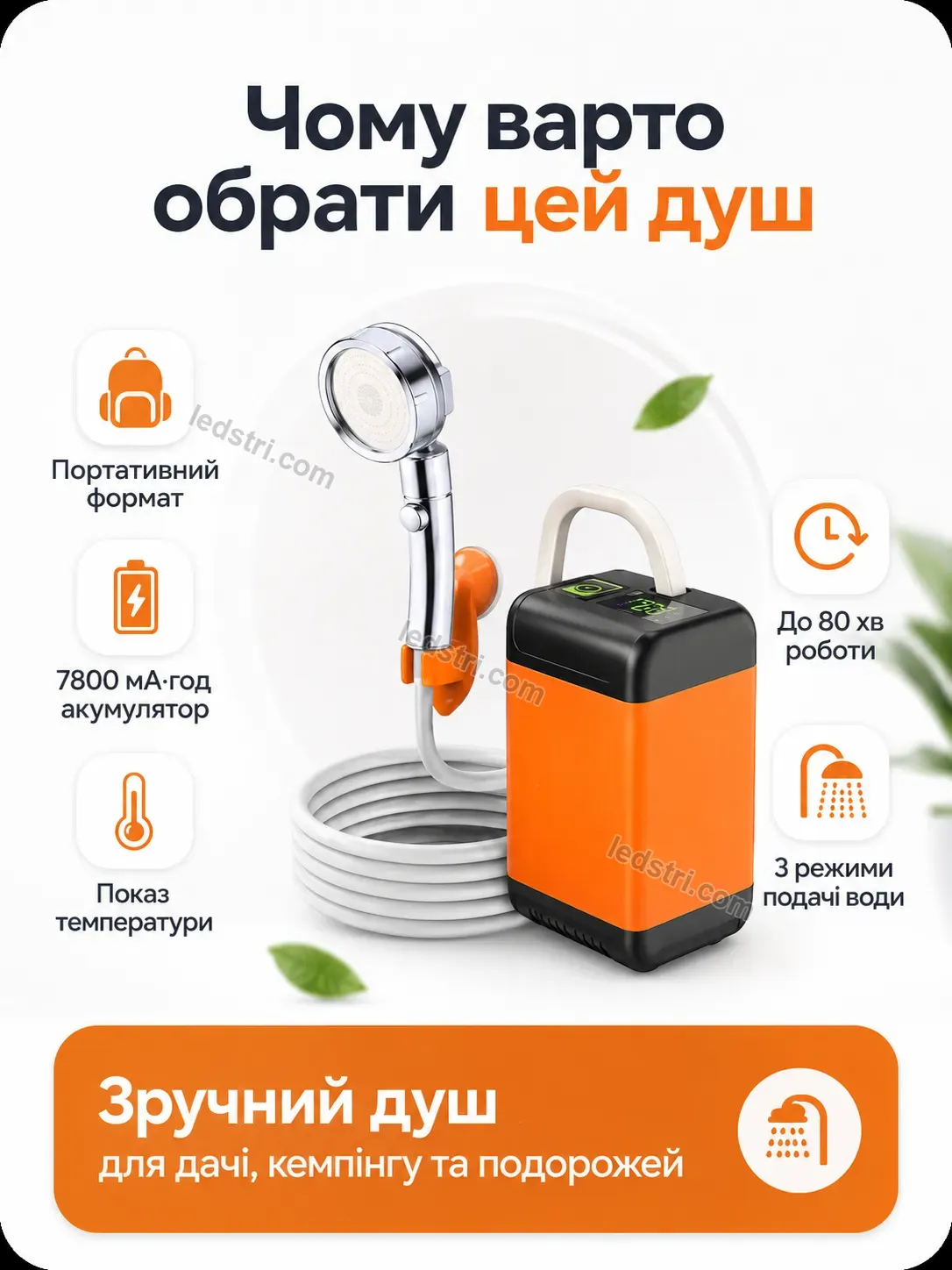 🔋 Акумуляторний душ з датчиком температури Faino Care Bright - деталі