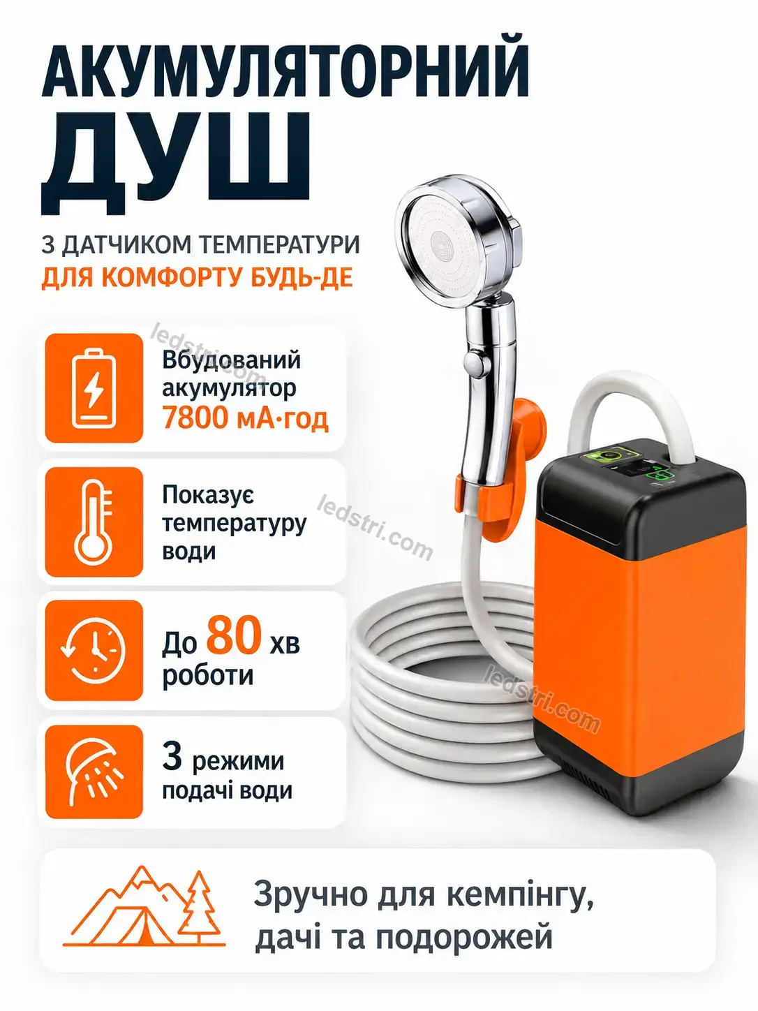 🔋 Акумуляторний душ з датчиком температури Faino Care Bright - використання