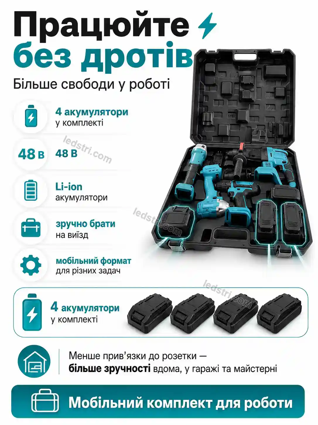 🔧 Набір інструментів 4 в 1 4 акумулятори Vento Lite Calm - деталі