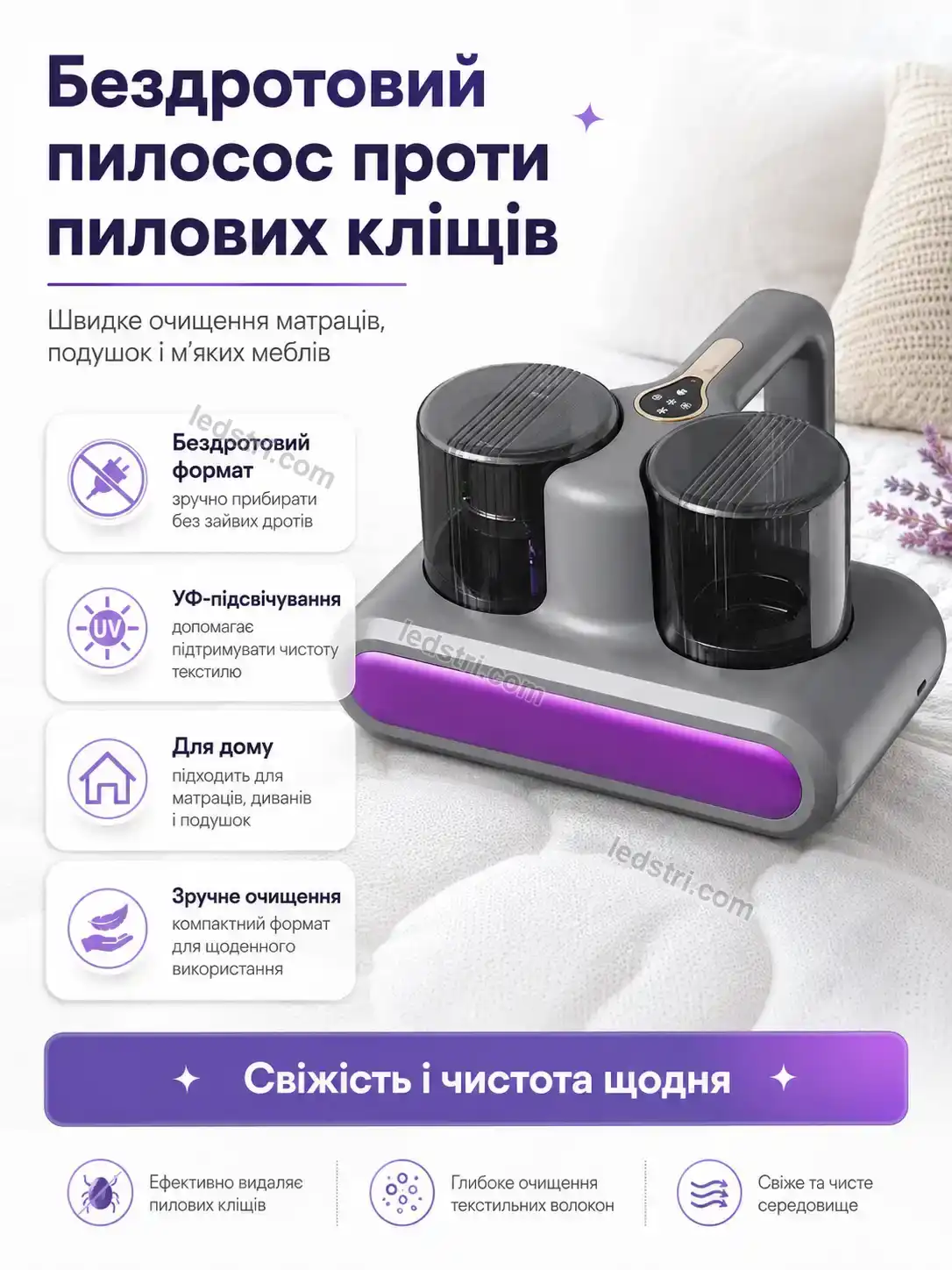 🧹 ️ бездротовий пилосос для видалення пилових кліщів Vento Fresh Bright