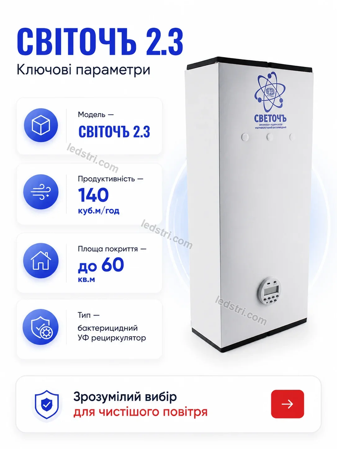 🌬️ Опромінювач рециркулятор бактерицидний уф Milo Lite Calm