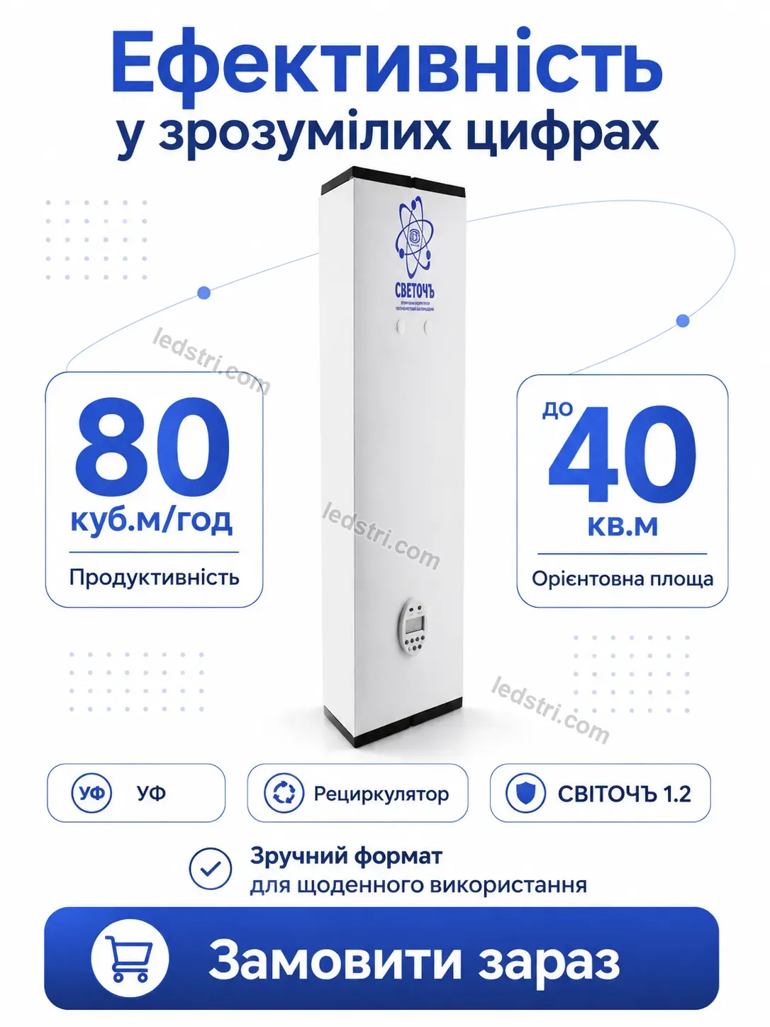 🌬️ Опромінювач рециркулятор бактерицидний уф Pulse Lite Calm - деталі