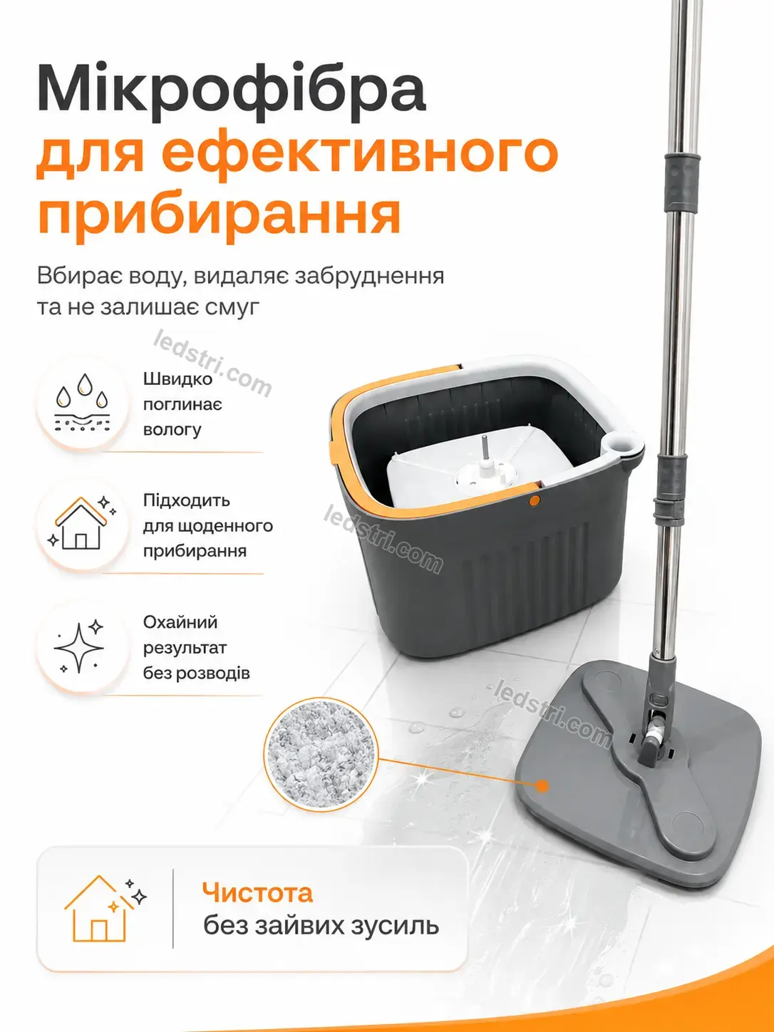 ✨ Швабра квадратна та відро Pulse Glow Kind - деталі