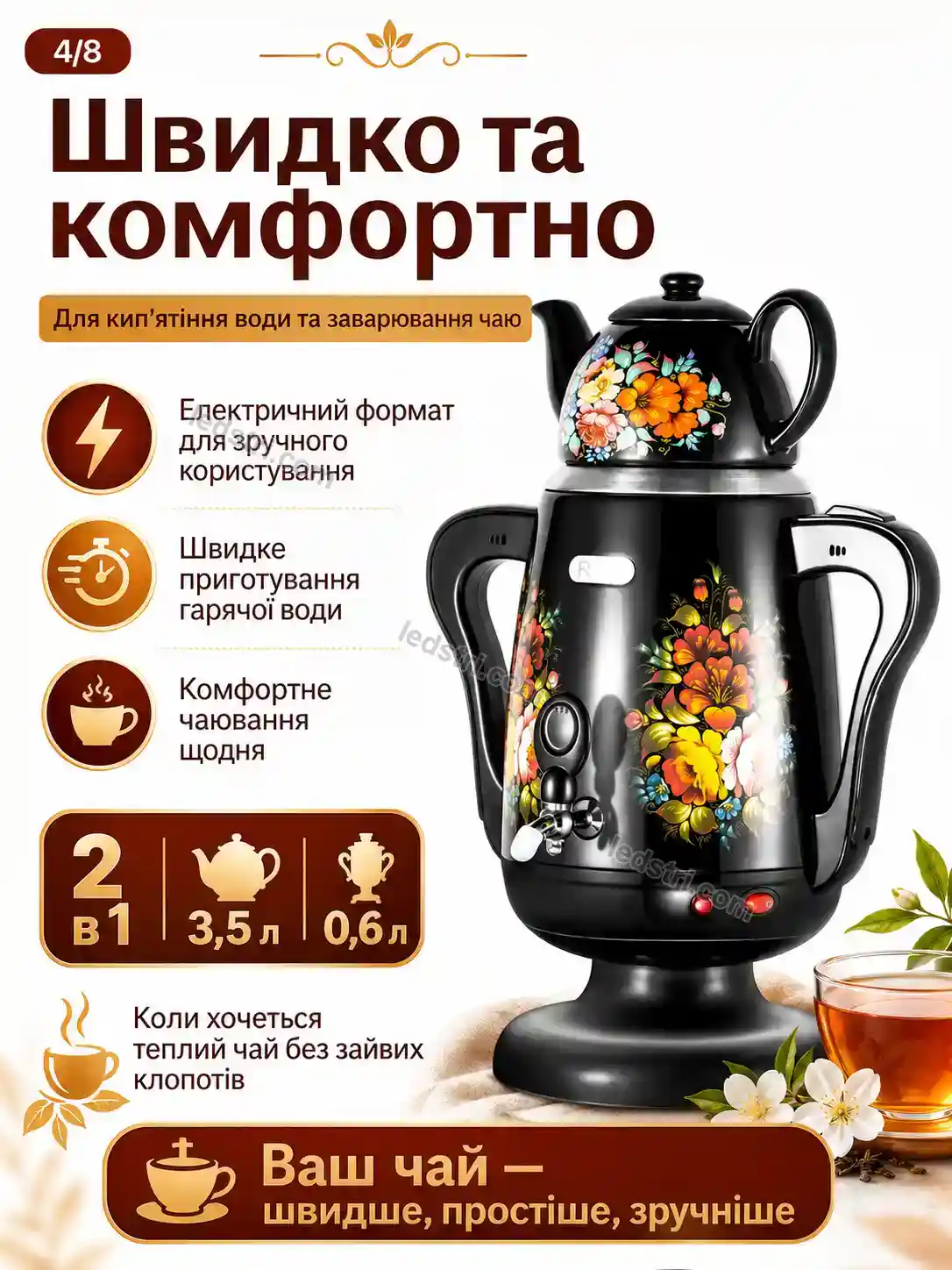 ✨ Електричний самовар із фарфоровим Brisk Fresh Bright - використання