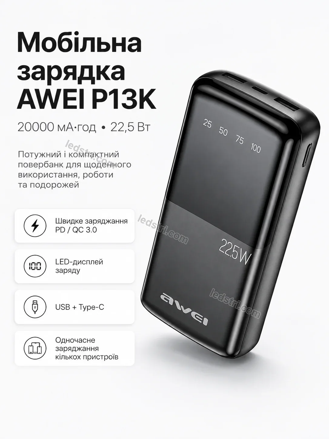 ✨ Мобільна зарядка Rondo Glow Soft